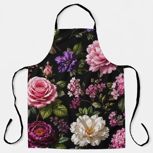 Schwarze Samt-Rose Schürze (Vorderseite)