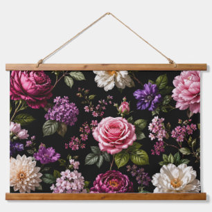 Schwarze Samt-Rose Wandteppich Mit Holzrahmen