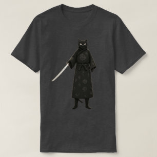 Schwarze Samurai-Katze schwarzer Kimono T-Shirt