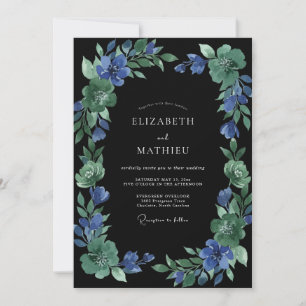 Schwarze Saphir-Bemalte Hochzeit Einladung
