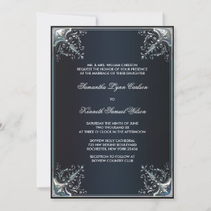 Schwarze Satin-Schwarze-Tie-Hochzeitseinladungen Einladung