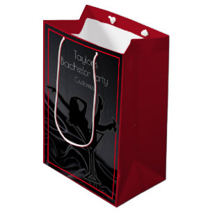 Schwarze Satin-Silhouette-Junggesellenabschied Rot Mittlere Geschenktüte