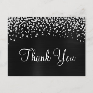 Schwarze Satinfolie Diamant Konfetti Danke Postkarte