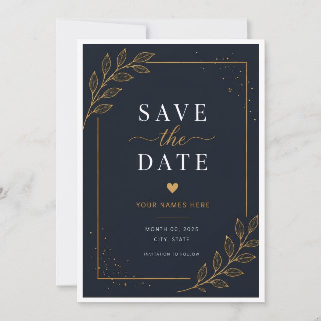 Schwarze Save-the-Date-Karte Save The Date (Vorderseite)