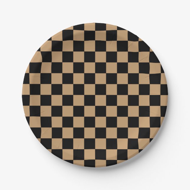 Schwarze Schachbretter Pappteller (Vorderseite)