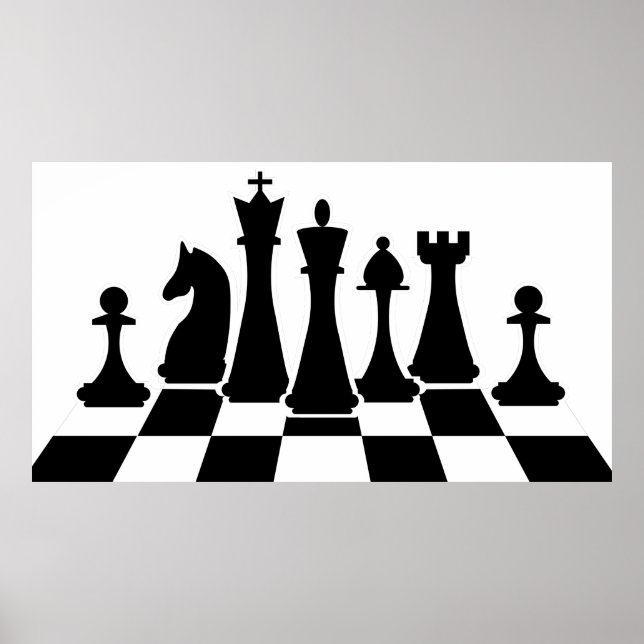 Schwarze Schachfiguren auf einem Schachbrett Poster (Vorne)