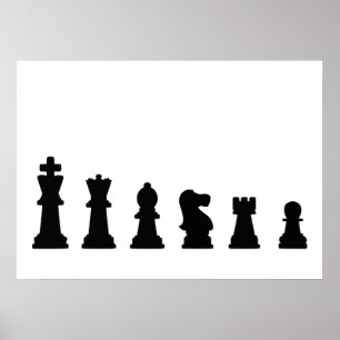 Schwarze Schachfiguren in Weiß Poster