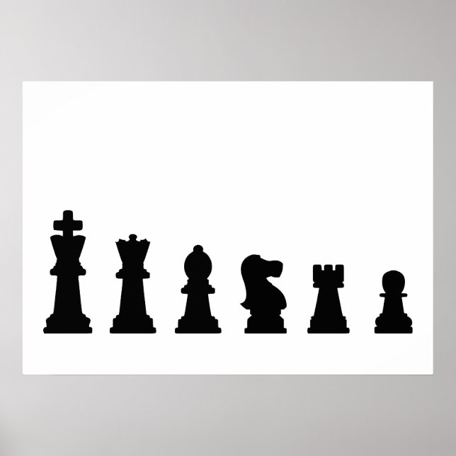 Schwarze Schachfiguren in Weiß Poster (Vorne)