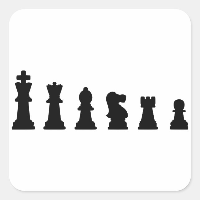 Schwarze Schachfiguren in Weiß Quadratischer Aufkleber (Vorderseite)