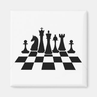 Schwarze Schachstücke auf dem Schachbrett Magnet