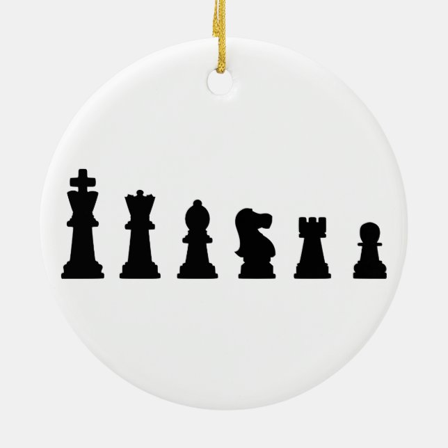 Schwarze Schachstücke auf Weiß Keramikornament (Hinten)
