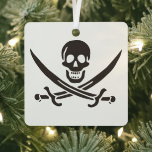 Schwarze Schädel-Schwerter Piratenflagge von Calic Ornament Aus Metall