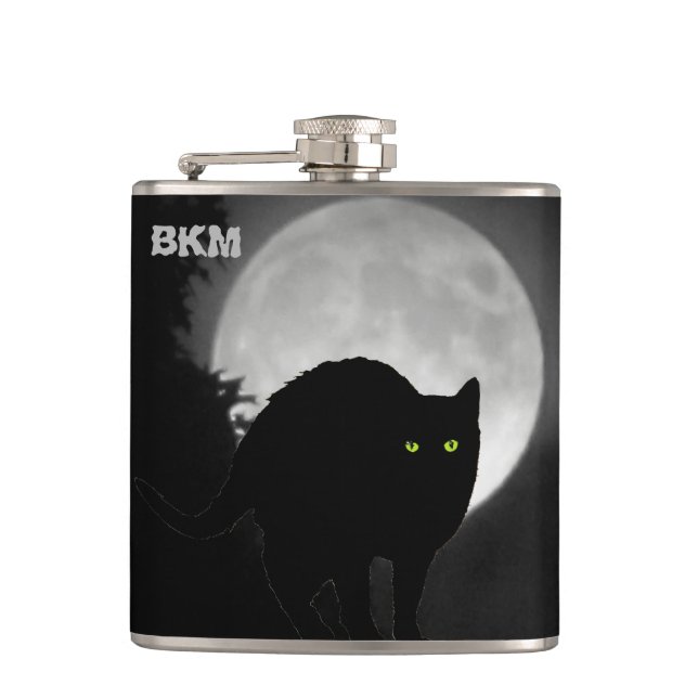 Schwarze Schälkatze beim Monsun Flachmann (Vorderseite)