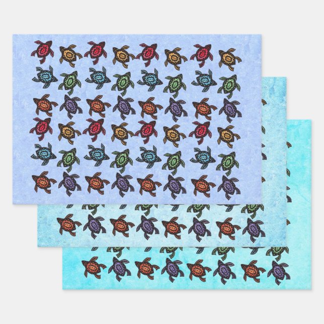 Schwarze Schildkröten Abstrakte Farbmarkierungen a Geschenkpapier Set (Set)