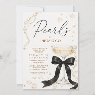 Schwarze Schleifenperlen & Prosecco Elegante Coque Einladung