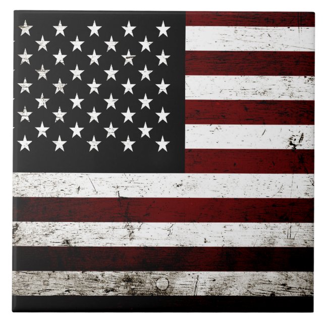 Schwarze Schmutz-amerikanische Flagge Fliese (Vorderseite)