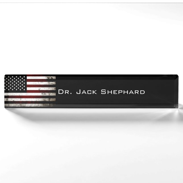Schwarze Schmutz-amerikanische Flagge Namensplakette (Vorderseite)