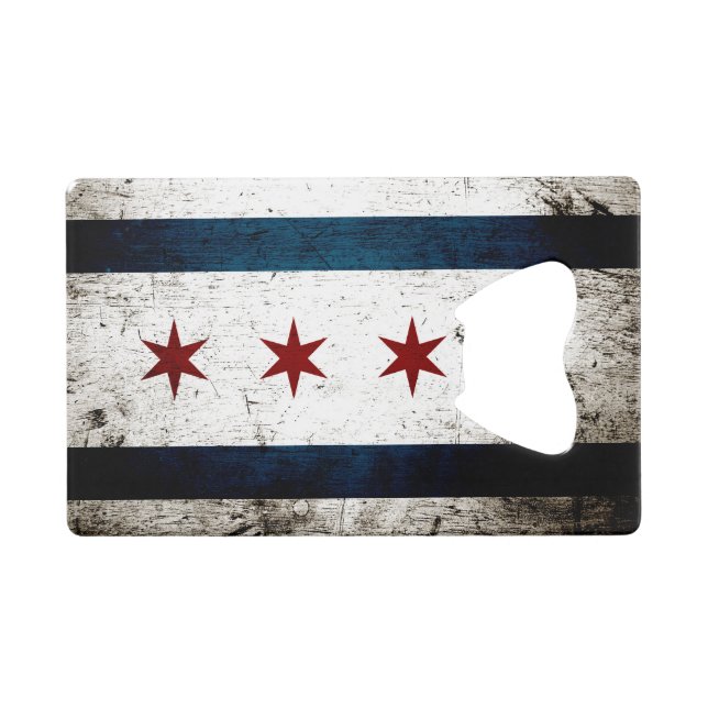 Schwarze Schmutz-Chicago-Flagge Kreditkartenflaschenöffner (Vorderseite (Horizontal))