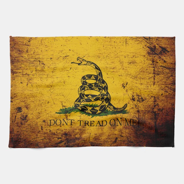Schwarze Schmutz-Gadsden-Flagge Geschirrtuch (Horizontal)