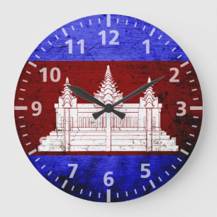 Schwarze Schmutz-Kambodscha-Flagge Große Wanduhr
