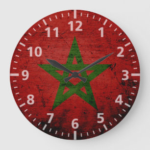 Schwarze Schmutz-Marokko-Flagge Große Wanduhr