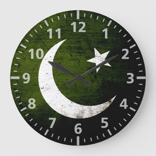 Schwarze Schmutz-Pakistan-Flagge Große Wanduhr (Vorderseite)