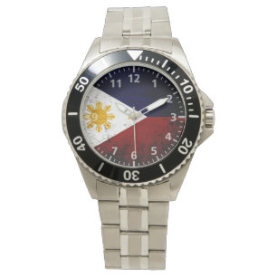 Schwarze Schmutz-Philippinen-Flagge Armbanduhr