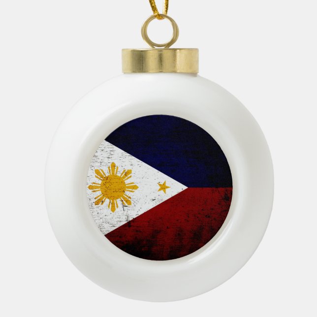 Schwarze Schmutz-Philippinen-Flagge Keramik Kugel-Ornament (Vorderseite)