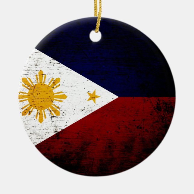 Schwarze Schmutz-Philippinen-Flagge Keramikornament (Vorne)