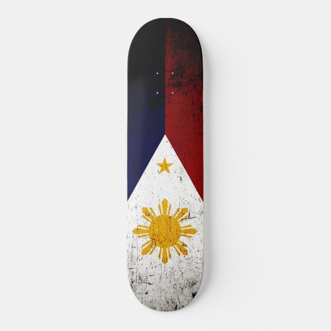 Schwarze Schmutz-Philippinen-Flagge Skateboard (Vorderseite)