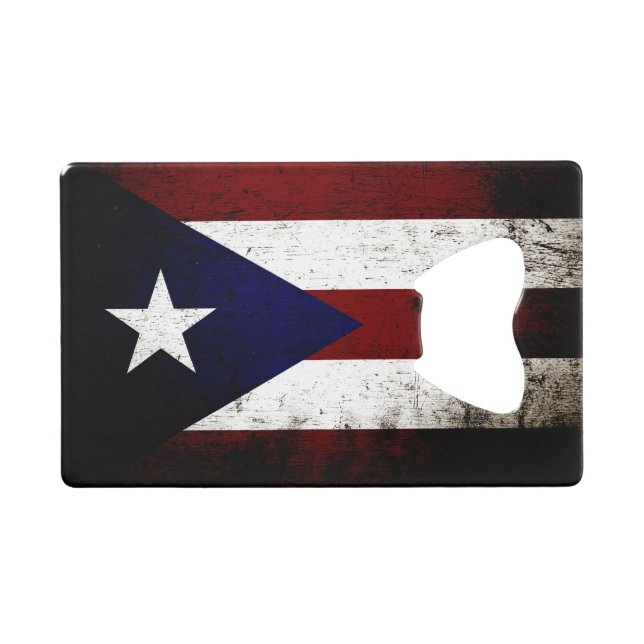 Schwarze Schmutz-Puerto- Ricoflagge Kreditkartenflaschenöffner (Vorderseite (Horizontal))