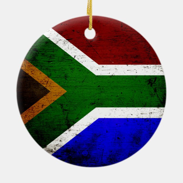 Schwarze Schmutz-Südafrika-Flagge Keramik Ornament (Hinten)