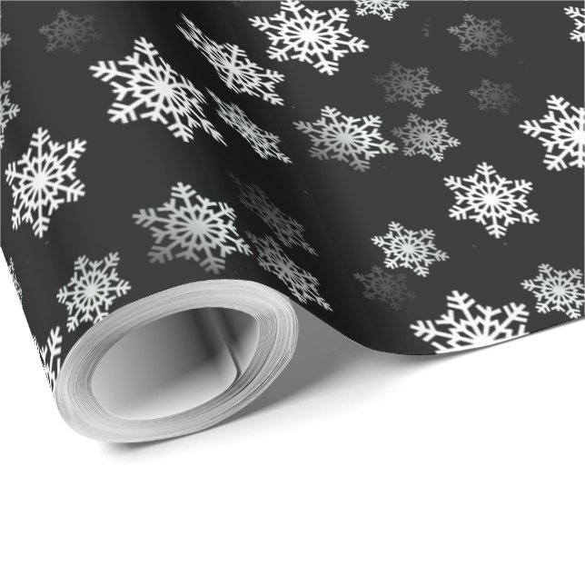 Schwarze Schnee-Flocken-Mitternachtsaufregungen Geschenkpapier (Rolleneckpunkt)