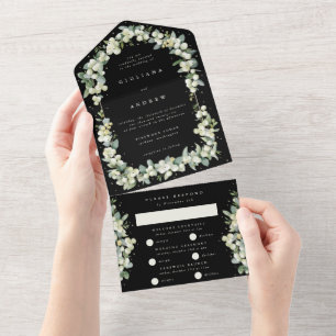 Schwarze Schneebeere + Eukalyptus Winterhochzeit All In One Einladung