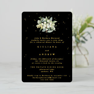 Schwarze Schneebeeren+Eukalyptus Hochzeitsprobe Folieneinladung