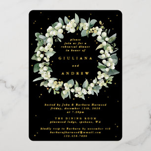 Schwarze Schneebeeren+Eukalyptus Hochzeitsprobe Folieneinladung
