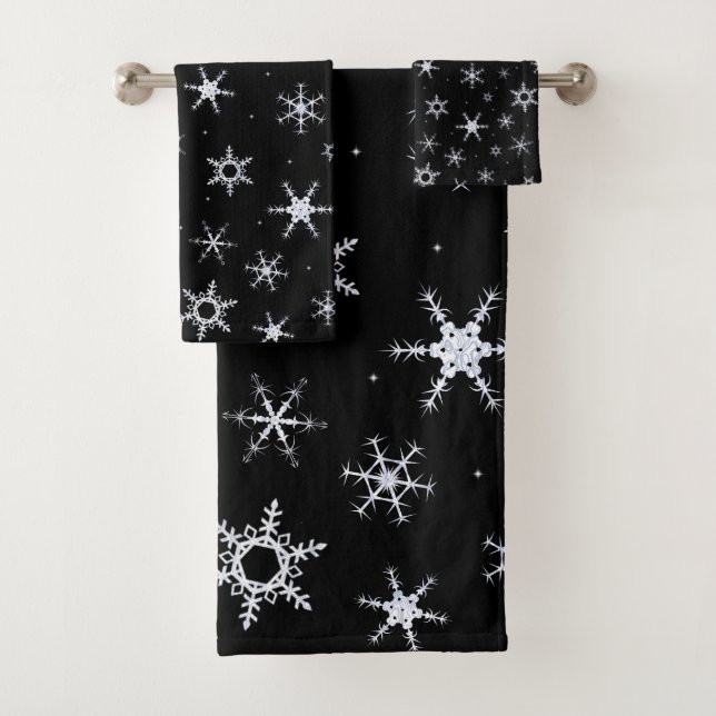 Schwarze Schneeflocken Badhandtuch Set (Insitu)