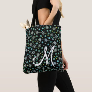 Schwarze Schneeflocken in verschiedenen Formen Mod Tasche