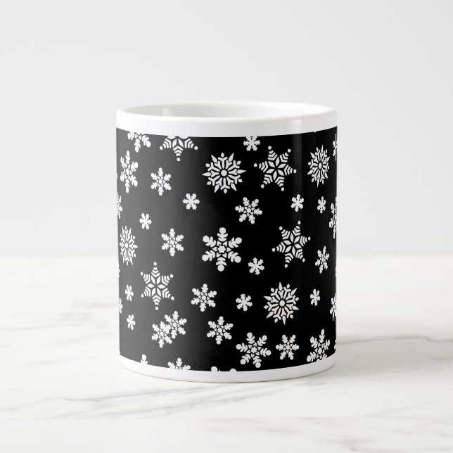 Schwarze Schneeflocken Jumbo-Tasse (Vorderseite)