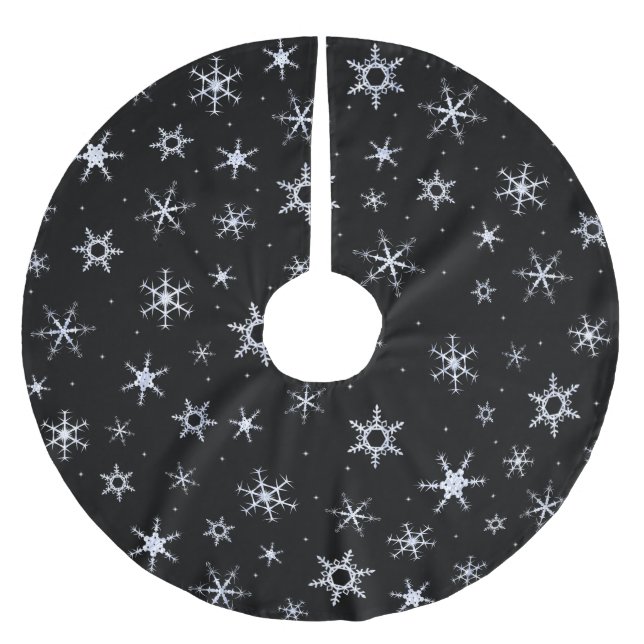 Schwarze Schneeflocken Polyester Weihnachtsbaumdecke (Vorderseite)