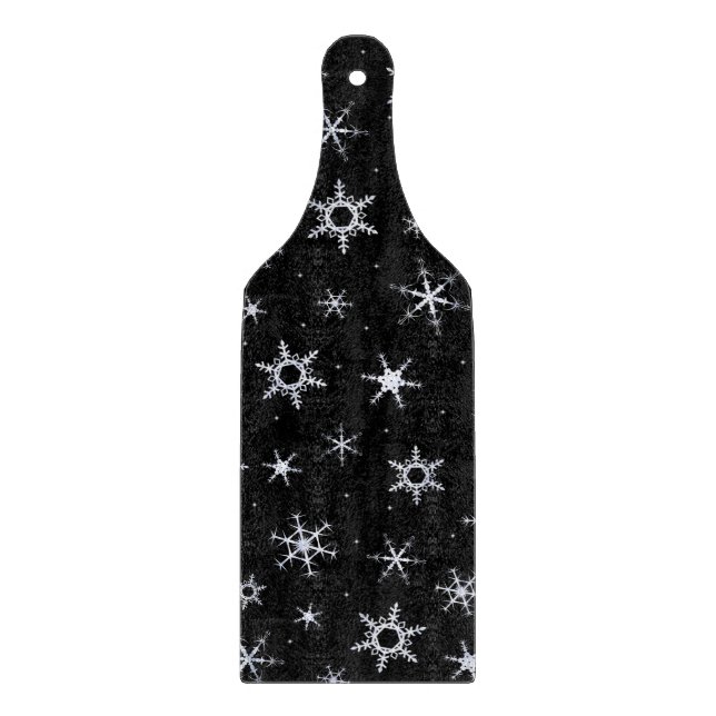 Schwarze Schneeflocken Schneidebrett (Vorderseite)