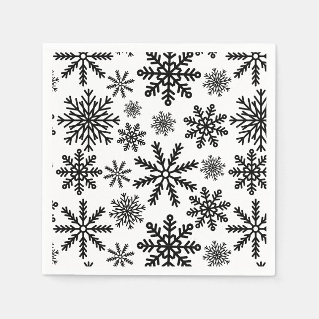 Schwarze Schneeflocken Serviette (Vorderseite)