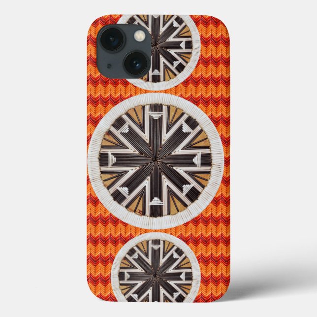 Schwarze Schneeflocken und orange Zickzack Case-Mate iPhone Hülle (Rückseite)