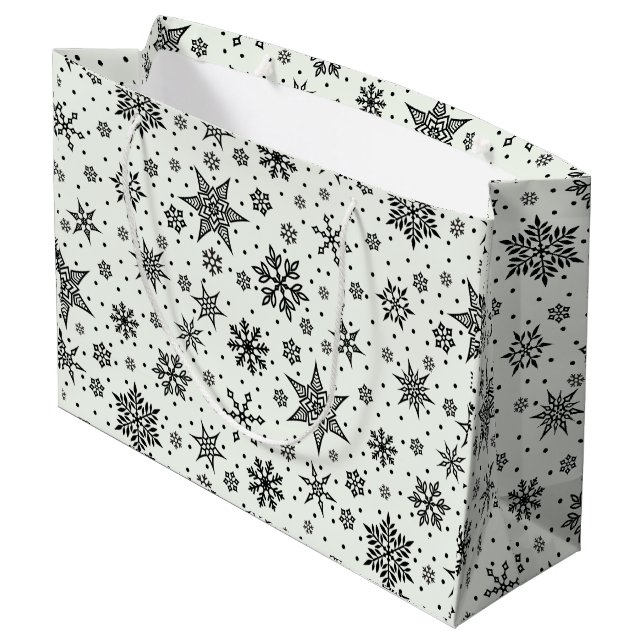 Schwarze Schneeflocken Weihnachtsmuster Große Gesc Geschenktüte (Rückseite Schrägansicht)