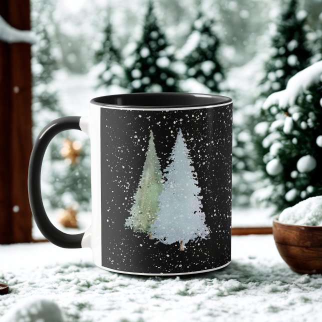 Schwarze Schneeflocken Winter Wasserfarben Weihnac Tasse (Von Creator hochgeladen)