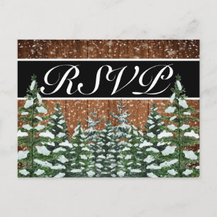 Schwarze Schneewald- und Waldland-RSVP-Einladung Postkarte