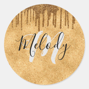 Schwarze Schrift aus weißem Monogramm zum Tropfen Runder Aufkleber