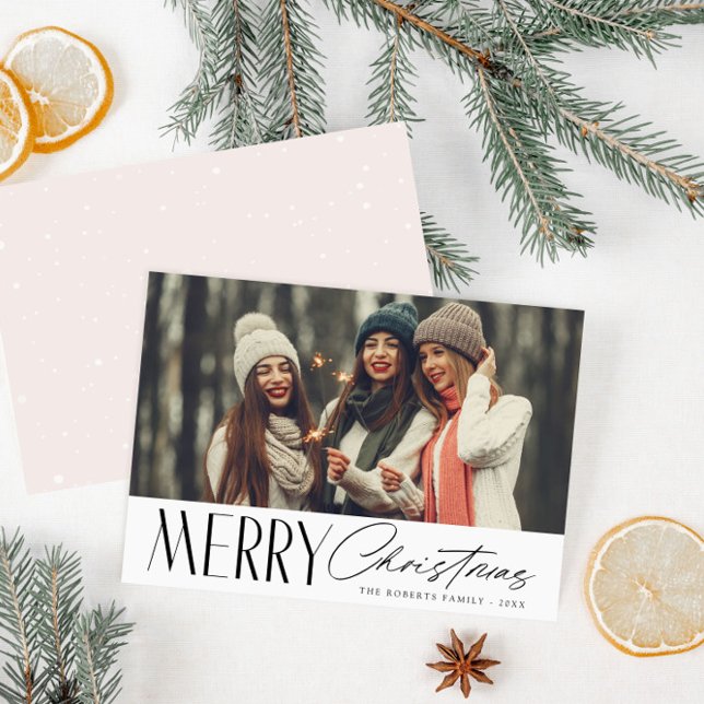 Schwarze Schrift Weihnachtsfotokarte Feiertagskarte (Von Creator hochgeladen)