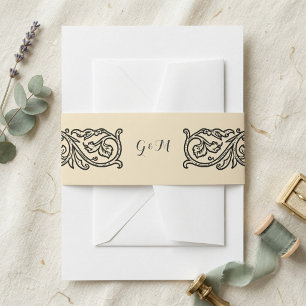 Schwarze Schriftrolle mit Monogramm Elegante Einla Einladungsbanderole