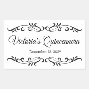 Schwarze Schriftrollen, individuelles Quinceanera- Rechteckiger Aufkleber